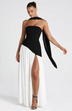Women’s Strapless Maxi Dress with Asymmetric Waist and High Slit