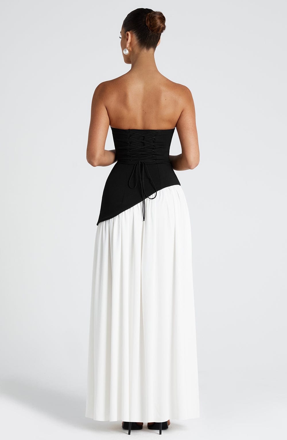 Women’s Strapless Maxi Dress with Asymmetric Waist and High Slit
