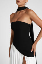Women’s Strapless Maxi Dress with Asymmetric Waist and High Slit