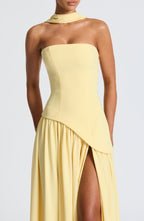 Women’s Strapless Maxi Dress with Asymmetric Waist and High Slit