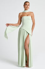 Women’s Strapless Maxi Dress with Asymmetric Waist and High Slit