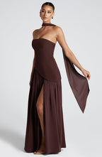 Women’s Strapless Maxi Dress with Asymmetric Waist and High Slit