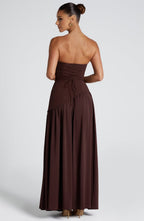 Women’s Strapless Maxi Dress with Asymmetric Waist and High Slit