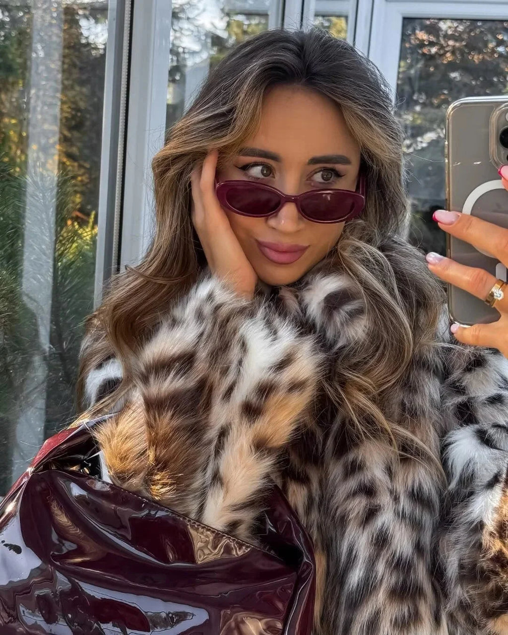 Oversized Animal Print Fur Coat