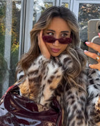 Oversized Animal Print Fur Coat