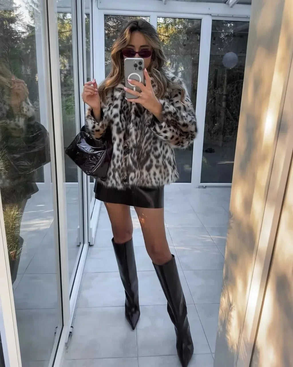 Oversized Animal Print Fur Coat
