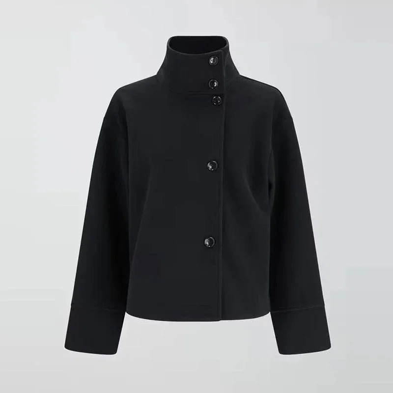 Short High-Collar Button Winter Coat