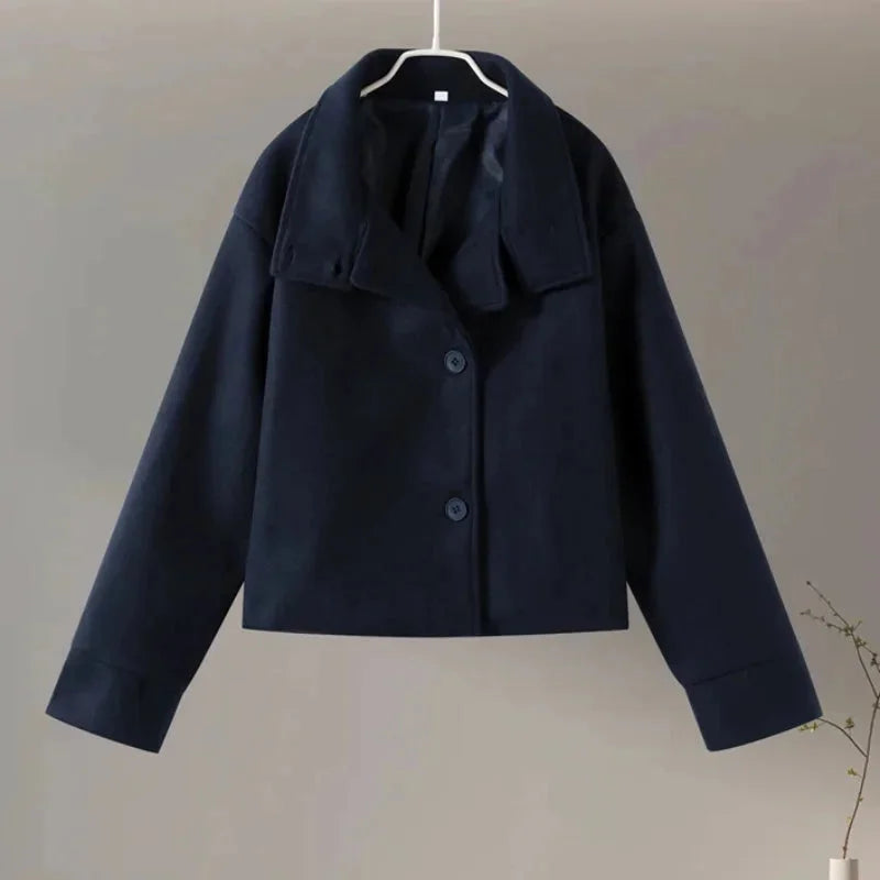 Short High-Collar Button Winter Coat