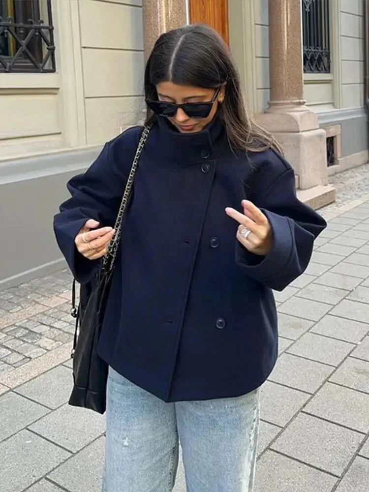 Short High-Collar Button Winter Coat