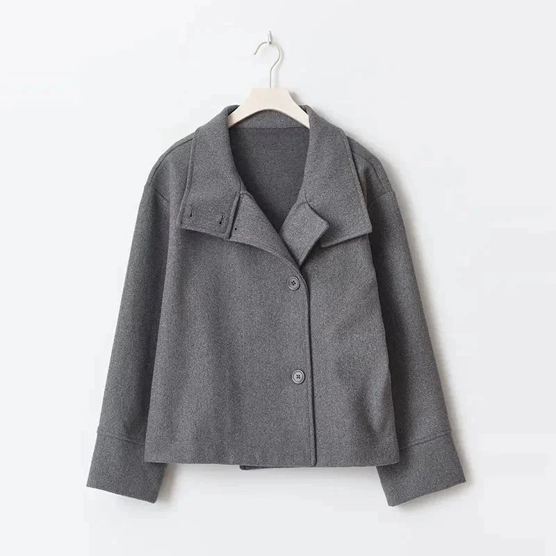 Short High-Collar Button Winter Coat