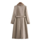 Belted Faux Fur Collar Coat