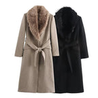 Belted Faux Fur Collar Coat