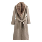 Belted Faux Fur Collar Coat