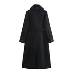 Belted Faux Fur Collar Coat
