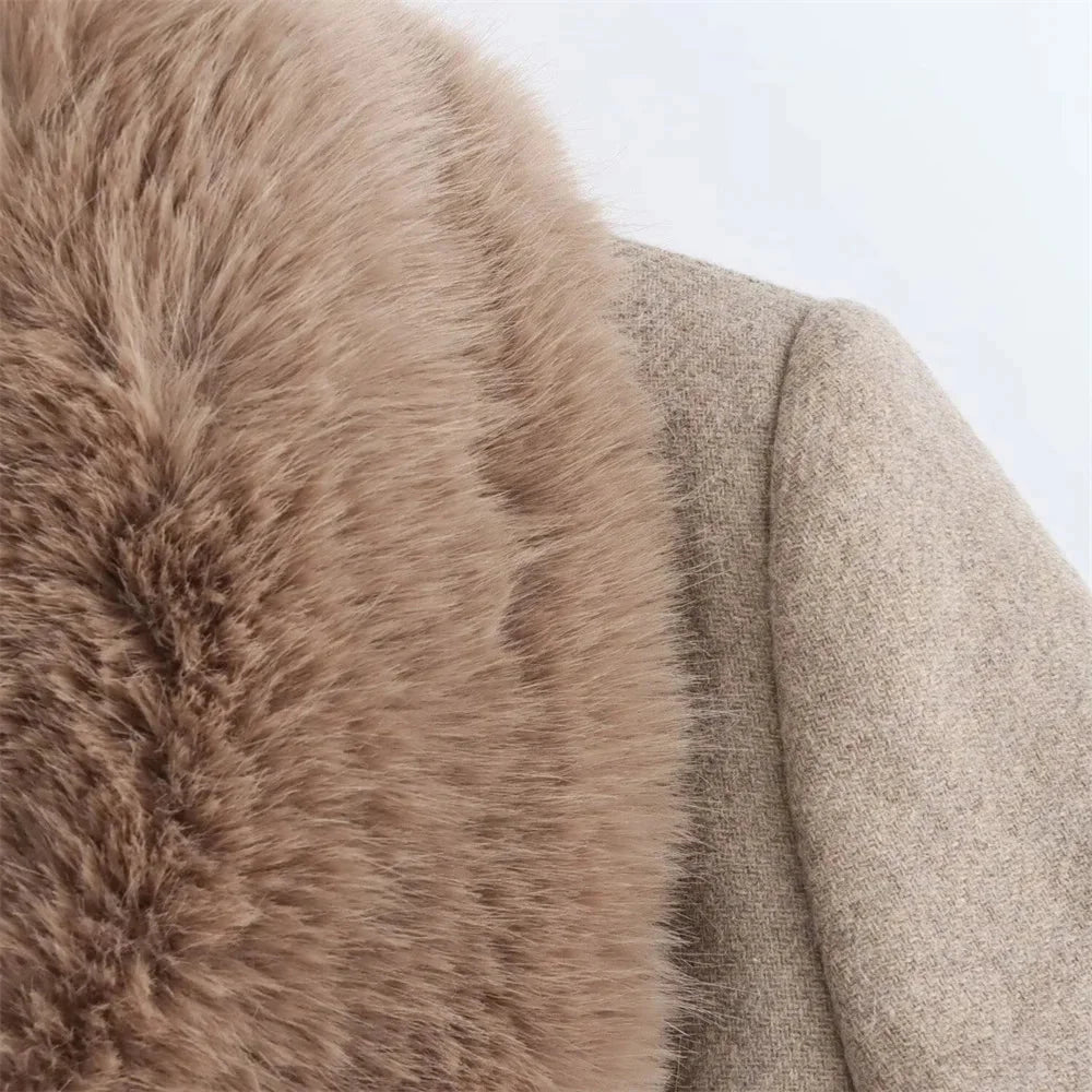 Belted Faux Fur Collar Coat