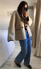 Beige Modern Toggle Winter Coat