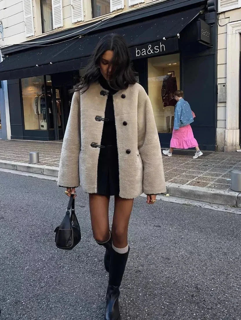 Beige Modern Toggle Winter Coat