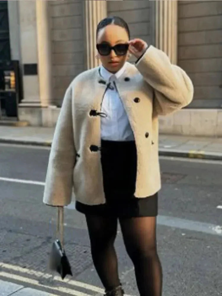 Beige Modern Toggle Winter Coat