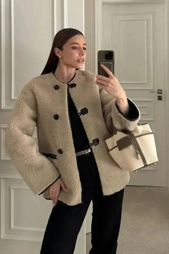 Beige Modern Toggle Winter Coat