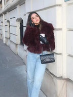 Burgundy Faux Fur Collar Coat