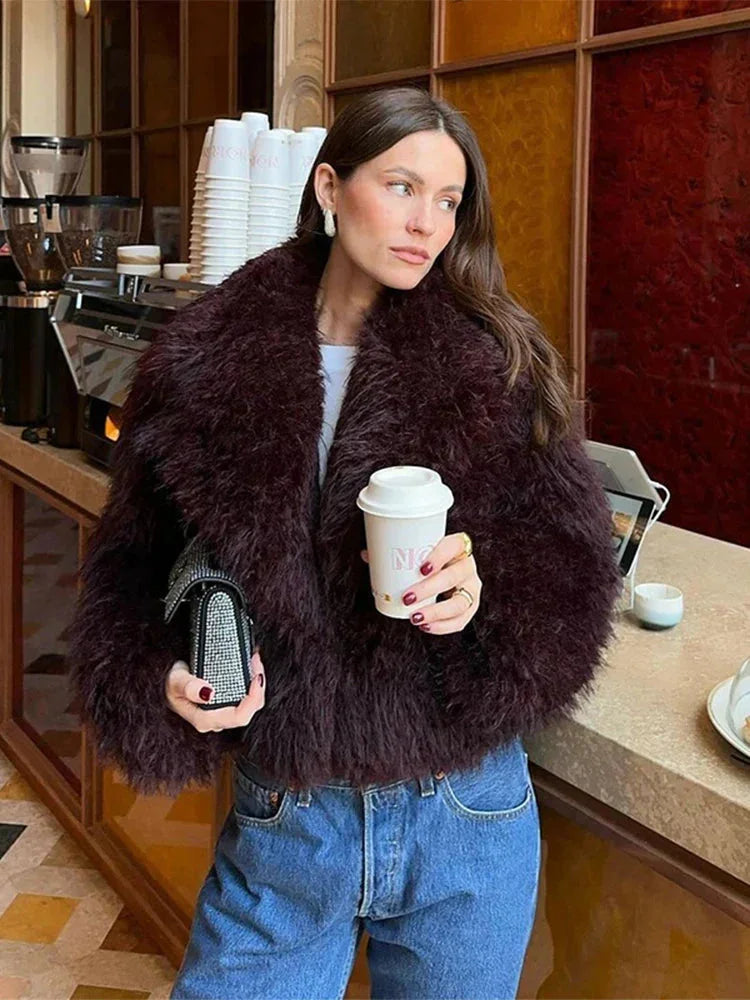 Burgundy Faux Fur Collar Coat