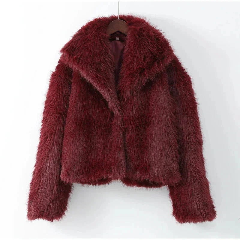 Burgundy Faux Fur Collar Coat