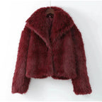 Burgundy Faux Fur Collar Coat