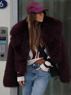 Burgundy Faux Fur Collar Coat