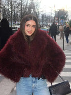 Burgundy Faux Fur Collar Coat