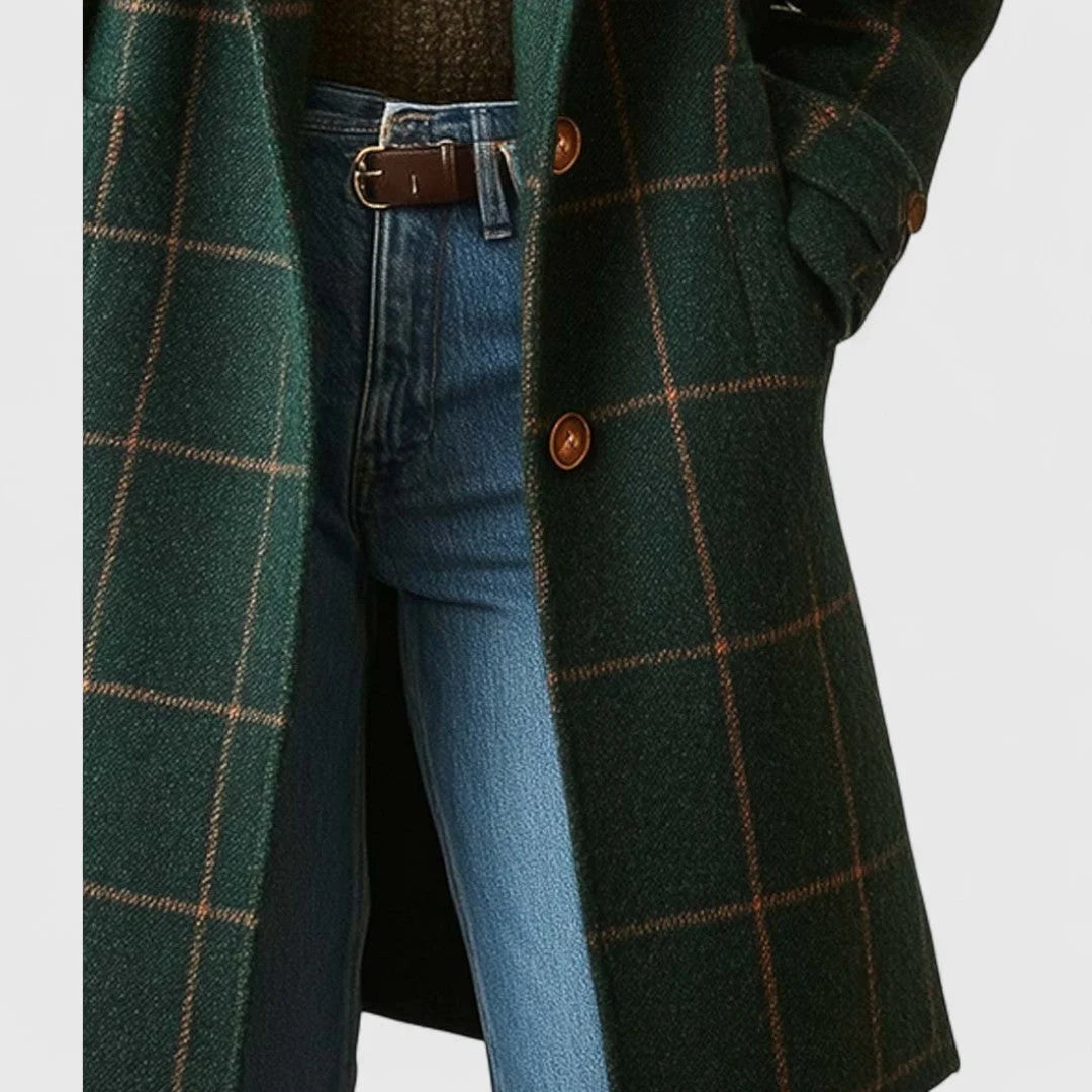 Green Check Button Up Coat