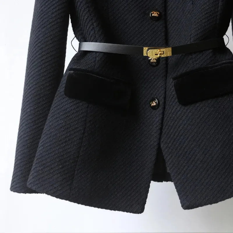Chic Belted Decorative Button Coat