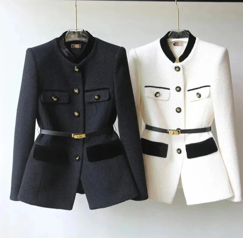 Chic Belted Decorative Button Coat