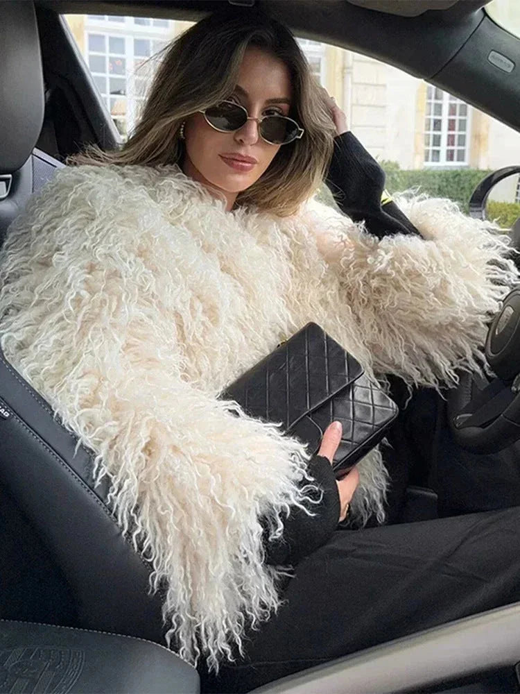 Beige Faux Fur Winter Coat