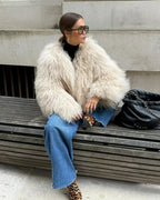 Beige Faux Fur Winter Coat