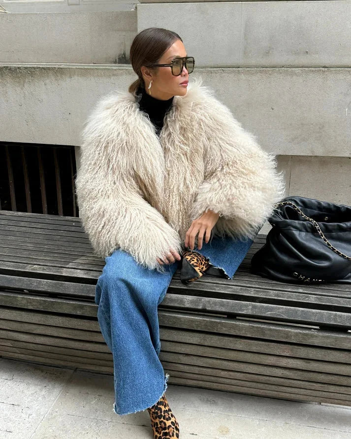 Beige Faux Fur Winter Coat
