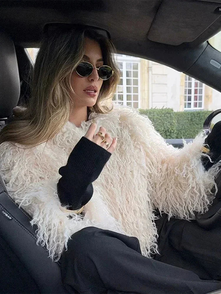 Beige Faux Fur Winter Coat