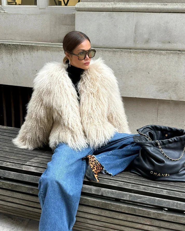 Beige Faux Fur Winter Coat