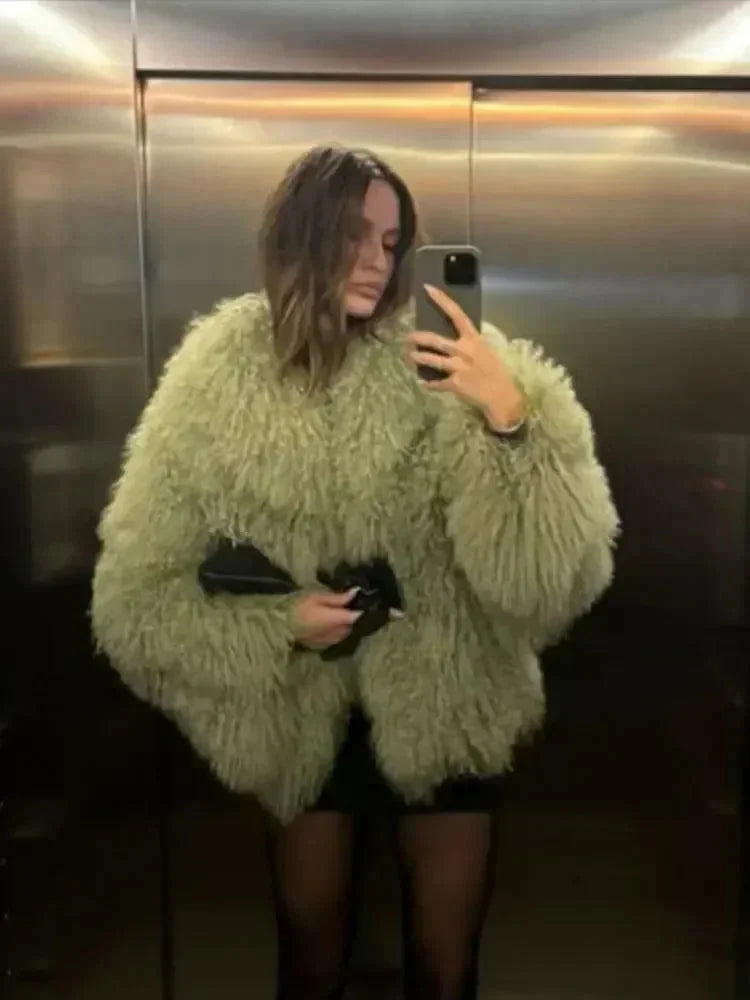 Trendy Plush Faux Fur Coat