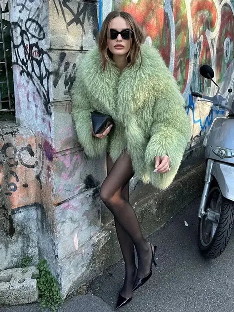 Trendy Plush Faux Fur Coat