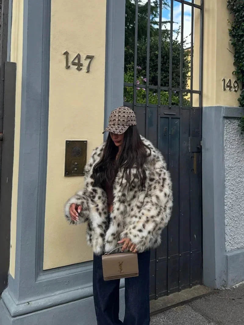 Leopard Print Faux Fur Coat
