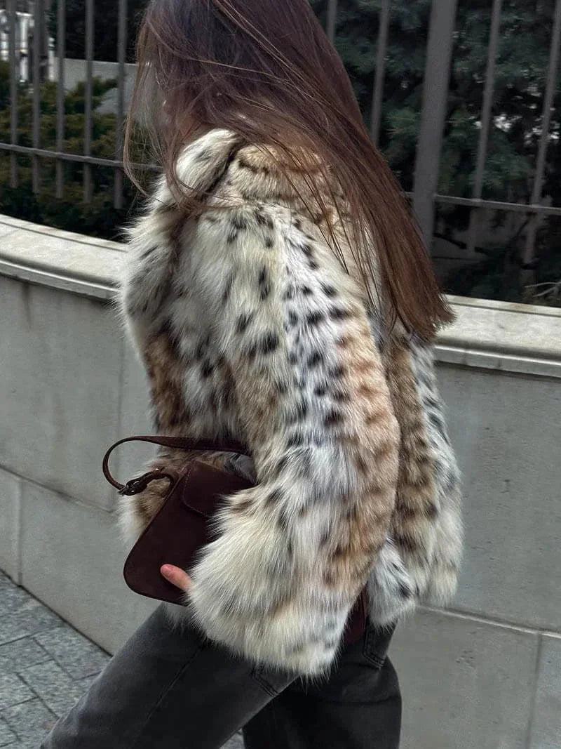 Leopard Print Faux Fur Coat