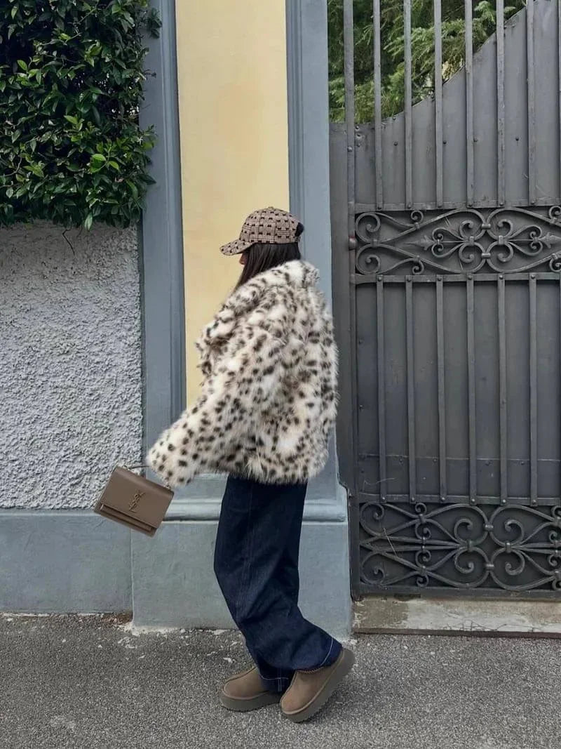 Leopard Print Faux Fur Coat