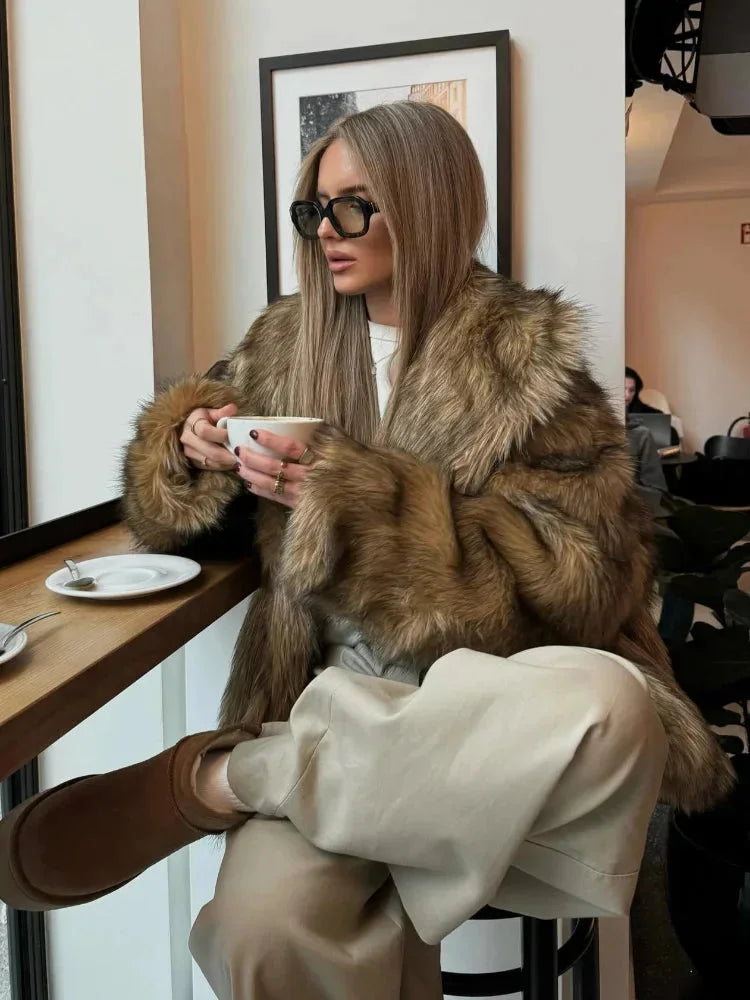 Brown Faux Fur Winter Coat