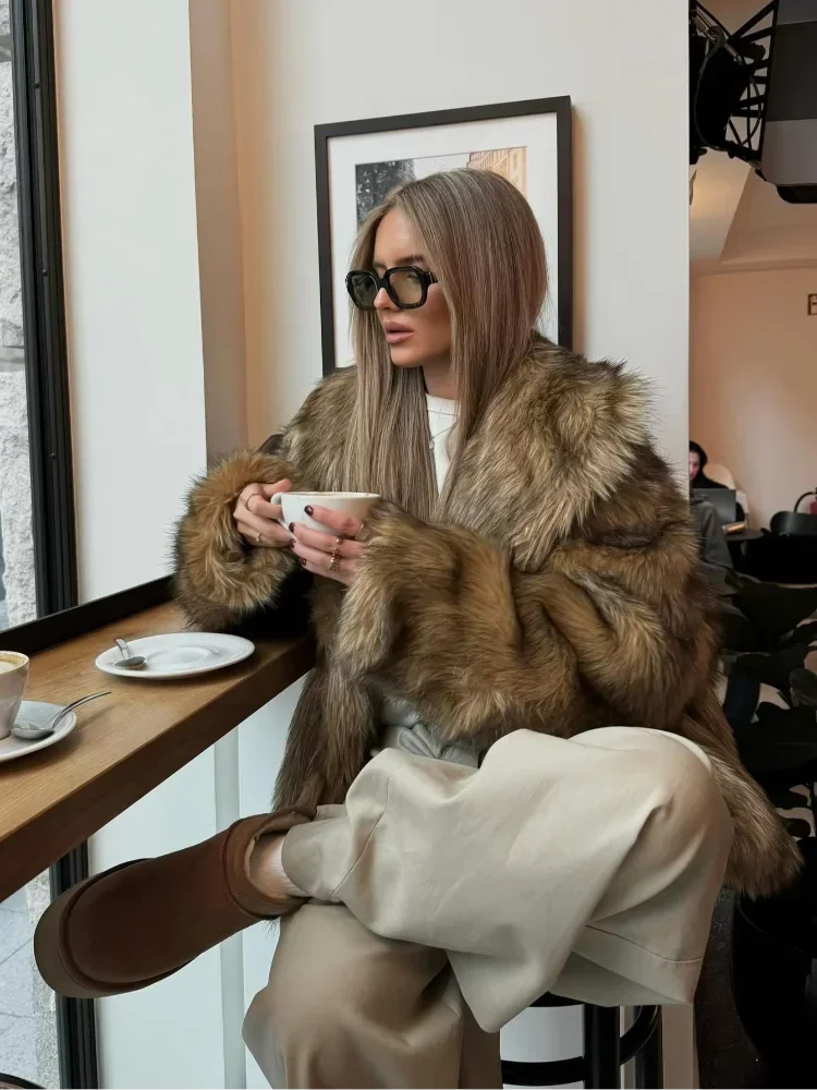 Brown Faux Fur Winter Coat