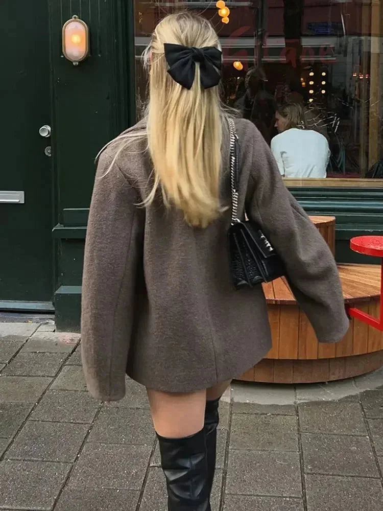 Oversized Brown Button Winter Coat
