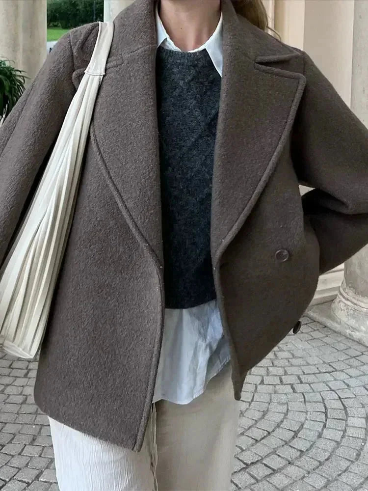 Oversized Brown Button Winter Coat