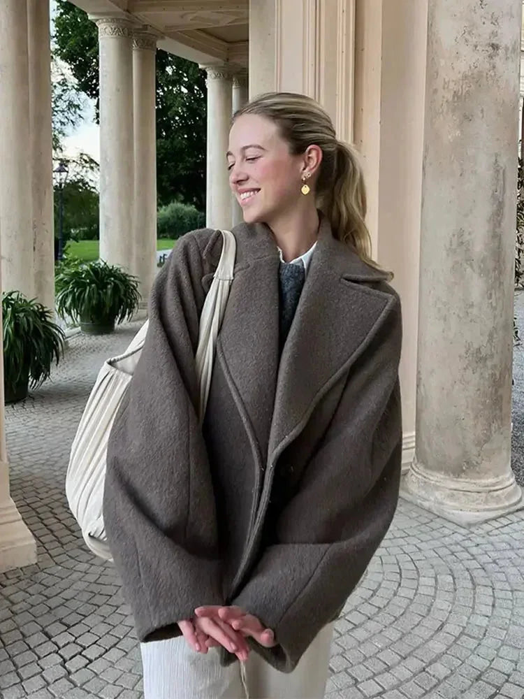 Oversized Brown Button Winter Coat