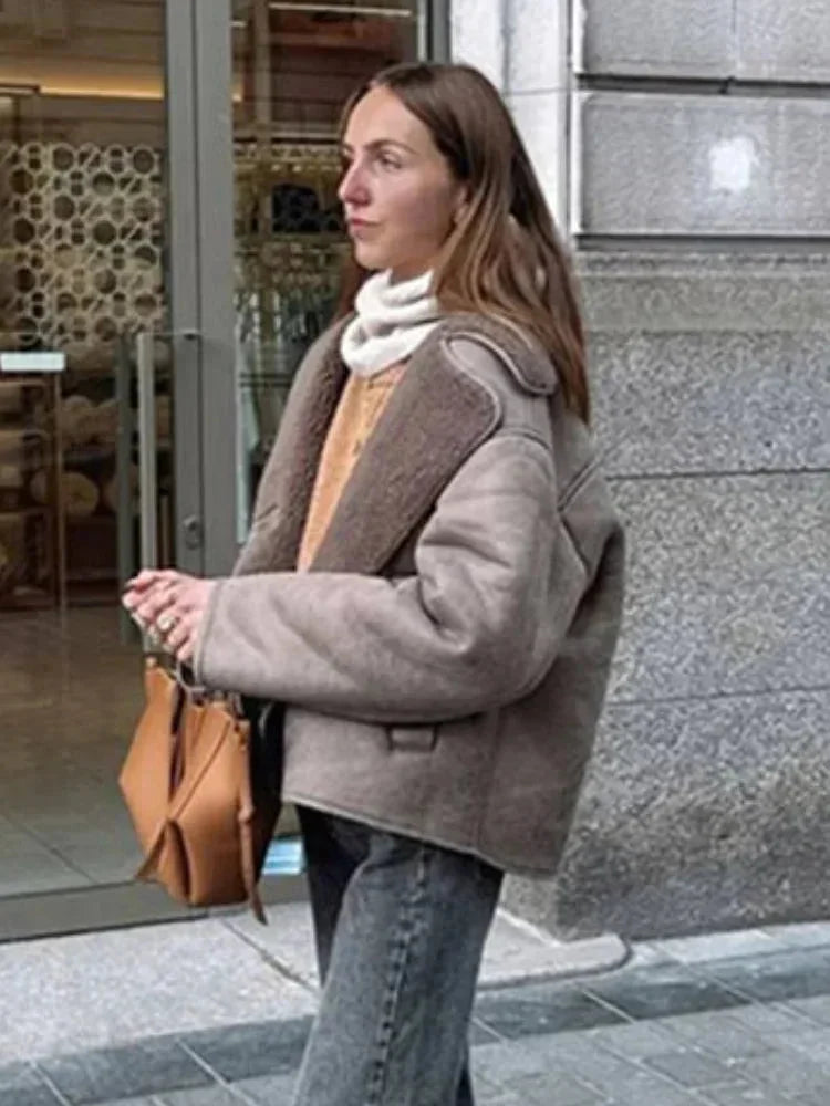 Taupe Teddy Collar Button Coat