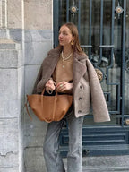 Taupe Teddy Collar Button Coat