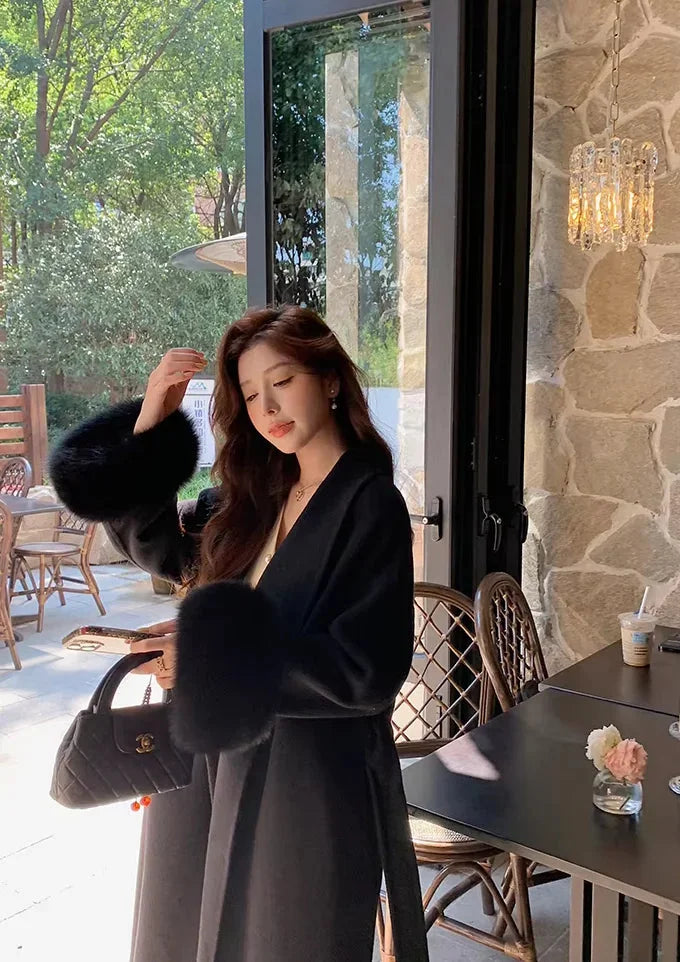 Long Belted Faux Fur Coat